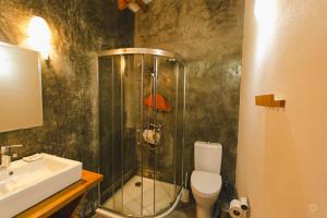 Un baño con ducha, inodoro y lavabo. en Casa da Petra, en Urzelina 24 fotos más