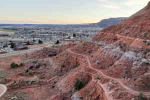 an aerial view of a canyon with a road at Hollywood Hangout - New West Properties in Kanab