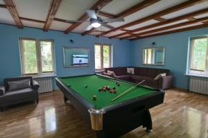 a living room with a pool table in it at Ranczo u Andrzeja in Rybaki