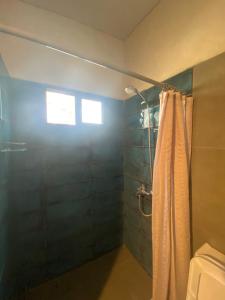 a bathroom with a shower with a shower curtain at La Luisa in Termas del Daymán