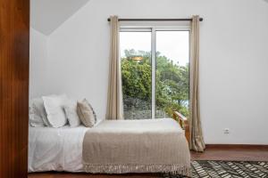 1 dormitorio con cama y ventana grande en Green Valley by Madeira Sun Travel, en Porto Moniz