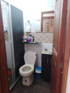 La petite salle de bains est pourvue de toilettes et d'un lavabo. dans l'établissement Apartamento El Rosal Cundinamarca, à El Rosal