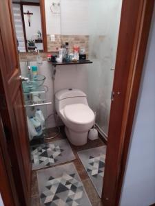 La petite salle de bains est pourvue d'une douche et de toilettes. dans l'établissement Apartamento El Rosal Cundinamarca, à El Rosal