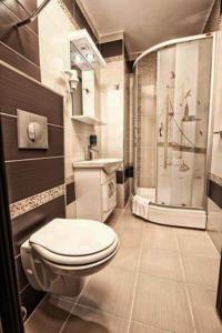 a bathroom with a toilet and a shower at Elite Marmara Gungoren in Istanbul