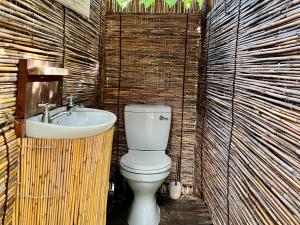 ein Bad mit einem WC und einem Waschbecken in der Unterkunft Kazondwe Camp and Lodge in Kongola