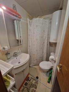 een kleine badkamer met een wastafel en een toilet bij Cosy Breeze Apartment in Varna