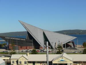 a view of a large building with a large roof at Six Degrees Boutique Hotel in Albany