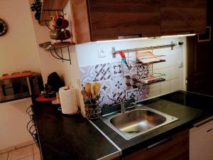 a kitchen with a sink and a counter top at Le Passage Secret in Saint-Omer