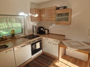 a small kitchen with a sink and a stove at Oase der Ruhe in Hollersbach im Pinzgau