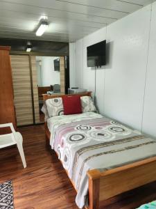 a bedroom with a bed and a tv on the wall at Bonvivant Boquete in Alto Boquete