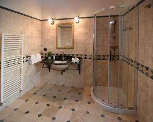 a bathroom with a shower and a sink at Domus Letizia in Campora