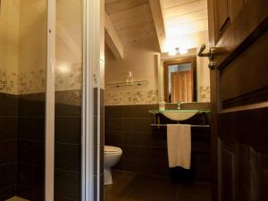 a bathroom with a shower and a toilet and a sink at Casa rural El Veredero in Castrojeriz