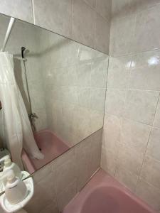 y baño con bañera rosa y lavamanos. en Bonarda II en Mendoza