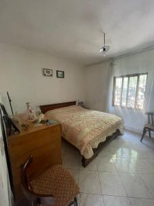 1 dormitorio con cama, escritorio y ventana en Appartament Dukat Albania 2 en Dukat