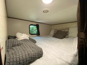 Uma cama ou camas num quarto em Pet friendly Rental - RV Sleeps 4 - Access to Guadalupe River