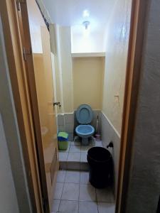 ein Badezimmer mit einem blauen WC in einem Zimmer in der Unterkunft Avong Tako in Baguio City