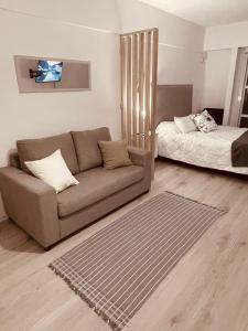 a living room with a couch and a bed at Suite Centro con COCHERA in Bahía Blanca +2 photos