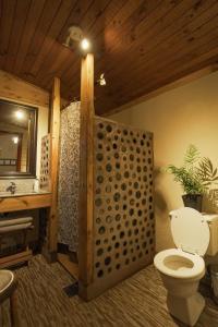 a bathroom with a toilet in a room at El Rincon Eco Hotel in Los Ángeles