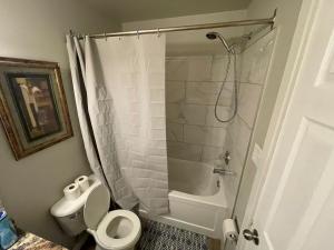 a bathroom with a shower and a toilet and a tub at Perfect Stays in Edmonton