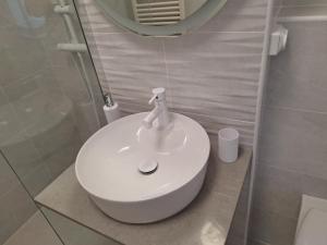a bathroom with a white sink and a mirror at Riverside 1 in Timişoara