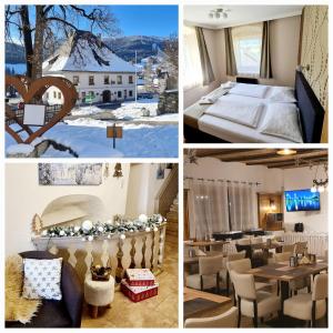 a collage of four pictures of a hotel room at Gasthof Kreischberg in Sankt Georgen ob Murau