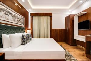 una camera d'albergo con letto e TV di Lemon Tree Hotel, Mcleodganj a McLeod Ganj