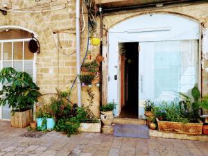 un ingresso a un edificio con piante in vaso di PoliHosts Old Jaffa a Tel Aviv