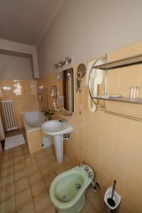 a bathroom with a sink and a toilet in it at Hotel Zlatá Štika in Pardubice