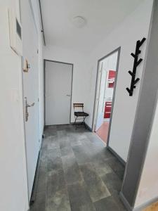 pasillo con 2 puertas y espejo en charmant-appartement-centre-ville Reims, en Reims