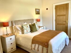 a bedroom with a bed and a night stand with a lamp at Mourne Country House Bed and Breakfast in Kilkeel