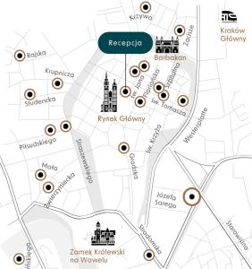 un mapa de la ciudad de Krakow con lugares de interés en Fragola Apartments Old Town, en Cracovia