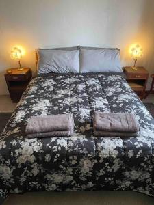 een slaapkamer met een bed met 2 kussens erop bij Aires Orchard Holiday Apartment 