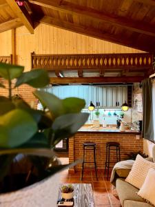 El latido del Tiétar في Lanzahita: غرفة معيشة مع أريكة ومطبخ