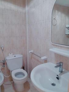 ein Badezimmer mit einem WC, einem Waschbecken und einem Spiegel in der Unterkunft Las torres Alquilevante in Benidorm