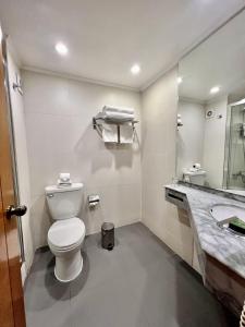 uma casa de banho com um WC branco e um lavatório. em Best Western Marina del Rey em Viña del Mar