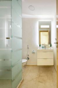 y baño con ducha, lavabo y aseo. en TT Holidays Cosy Apartment Hassan en Rabat