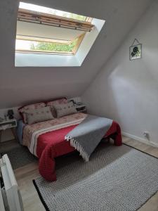 um quarto com uma cama e uma clarabóia em Chambre aux Gorges de Daluis em Guillaumes
