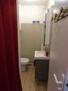 a small bathroom with a toilet and a sink at Appart T2 cabine grande terrasse classé 2 * in Les Angles