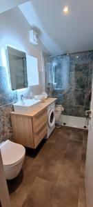 een badkamer met een toilet, een wastafel en een douche bij CANTETEAU - Agreable maison chaleureuse et conviviale in Les Sables-dʼOlonne