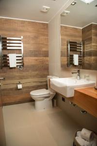 uma casa de banho com um WC e um lavatório em Hotel casa Solaria em Pucón