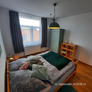 Postel nebo postele na pokoji v ubytování FeWo in Ilsenburg Waldblick, schöne Aussicht