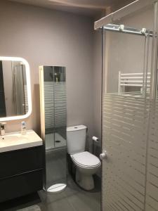 een badkamer met een toilet en een glazen douche bij Studio indépendant in Vence