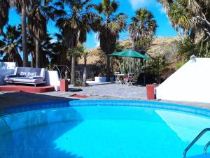 a swimming pool with palm trees in the background at Casa Heidica, a pies del Tajogaite in Los Llanos de Aridane