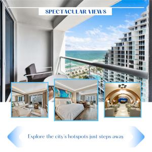 a collage of photos of a hotel room at High Floor Unit at Luxury Hotel/Ocean & City views in Fort Lauderdale