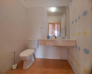 a bathroom with a toilet and a sink and a mirror at Desertrose in Porto Santo +31 photos