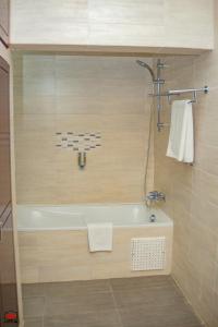 a bathroom with a bath tub and a shower at Mayombe Arena Hotel in Pointe-Noire