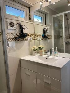 a bathroom with a sink and a mirror at Los Mañios in Coihaique