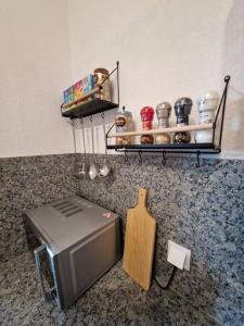 un bancone cucina con forno a microonde e tostapane di Appartement 214 in Bad Goisern a Bad Goisern