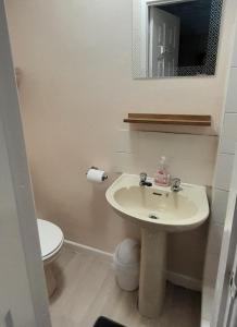 a bathroom with a sink and a toilet at The Rutlands in Blackpool