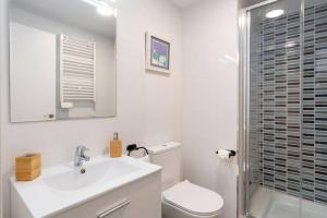 ein Bad mit einem Waschbecken, einem WC und einer Dusche in der Unterkunft Elegante 1Bdr Loft en el centro in Santander